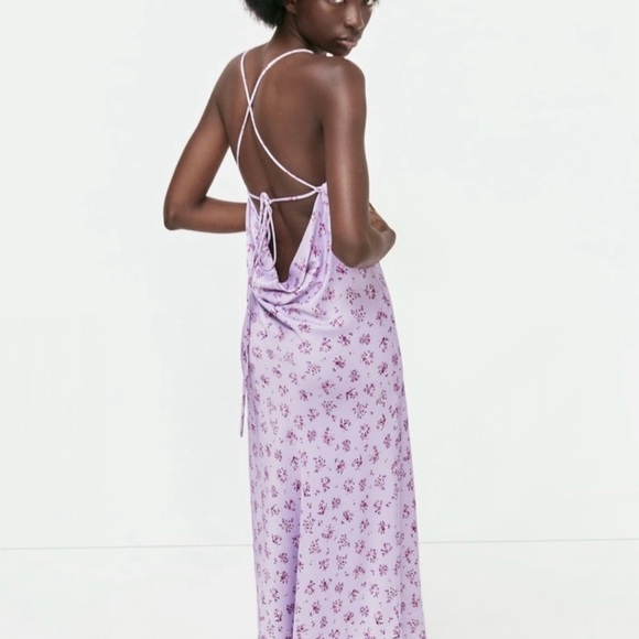 ZARA FLORAL PRINT SATIN EFFECT DRESS - Picture 6 of 9